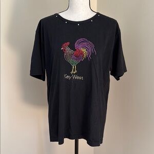 Vintage 90s Y2K Rhinestone Key West Florida Rooster Black T-Shirt Women's L